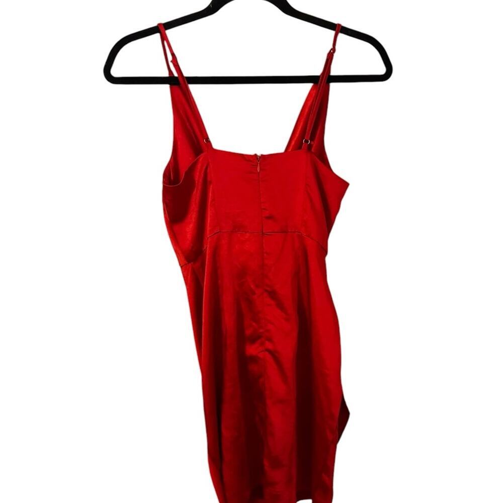 Mable Red Mini Satin with Spaghetti Straps Cowl Neck Christmas Holiday Dress - Picture 3 of 6